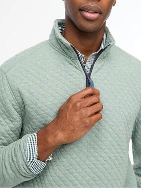 J. Crew Men's Quilted Zip-Neck Sweater in Sage Green